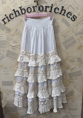 Anthropologie Jen's Pirate Booty Stagecoach Skirt Tiered Lace Ivory White S NEW - Imagen 6 de 6