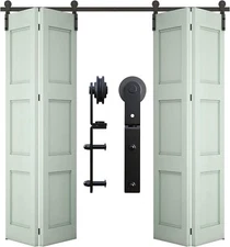 3FT-12FT Bifold Sliding Barn Door Hardware Kit for 2/4 Doors Modern Heavy Duty
