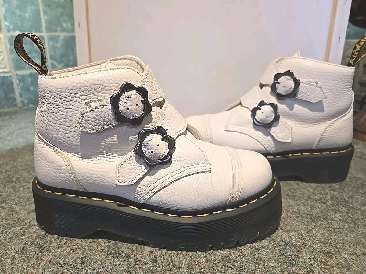 DR MARTENS DEVON FLOWER BUCKLE MILLED NAPPA LEATHER PLATFORM