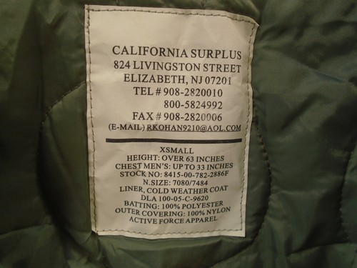 USGI US Military M65 Field Jacket Cold Weather Coat Liner Size X-Small 2005 96-H - Picture 6 of 11