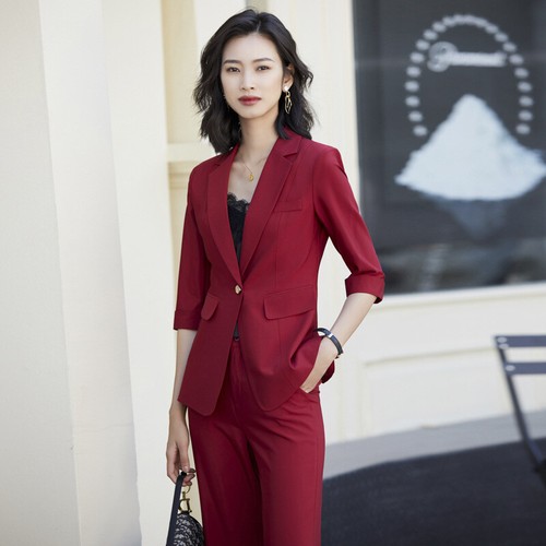 Tailleur completo rosso giacca manica lunga e pantalone elegante 4894 | eBay