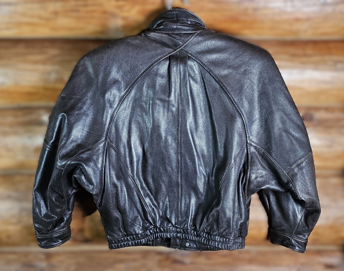 Vtg 80's Marc Buchanan Pelle padded radial sleeves Leather Jacket