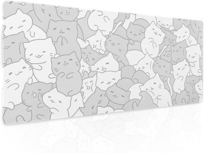 White Kawaii Cats Gaming Mouse Pad XL Cute Anime Kittens Japanese Extended Big L