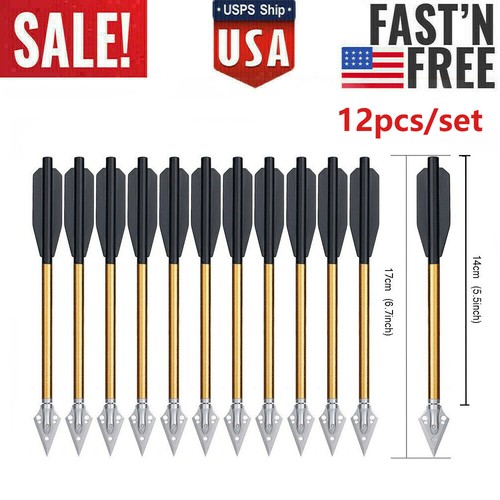 12Pcs Crossbow Bolts 6.5" Aluminium Arrows Broadhead Hunting Mini Archery Pistol