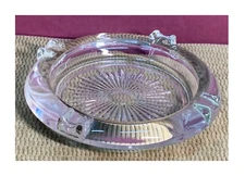 VINTAGE THICK FOUR SLOT CLEAR GLASS WITH SUNBURST CUT CENTER ASHTRAY