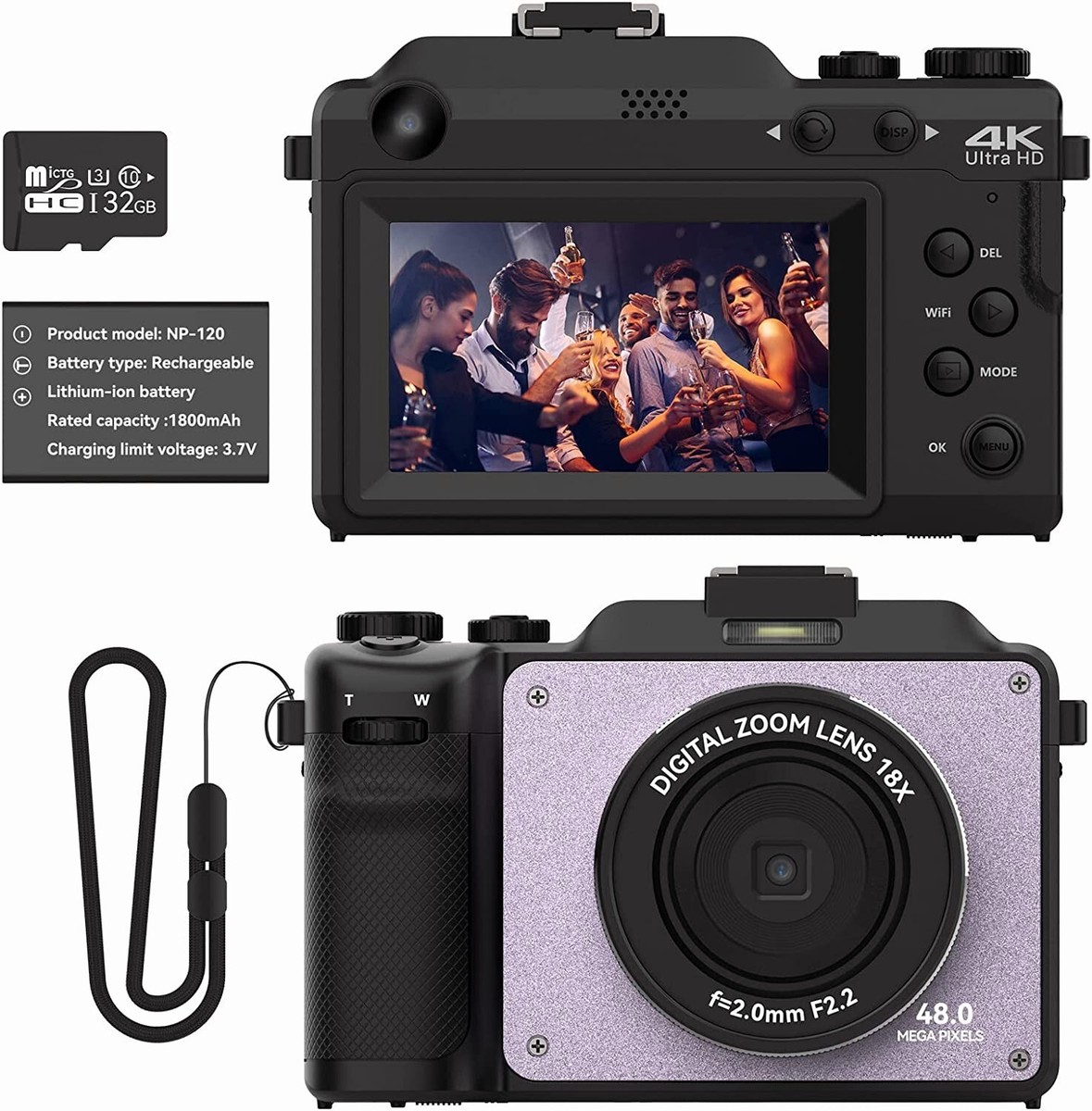 Vlogging Camera, 4K 48MP Digital Camera with WiFi, Free 32G TF