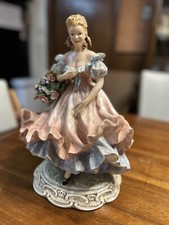 Vintage C. Mollica Capodimonte Figurine Lady With Flowers 13 Tall Signed
