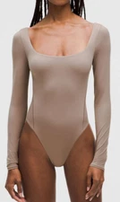 LULULEMON Wundermost Square-Neck Long-Sleeve Bodysuit L Taupetastic SO SEXY!