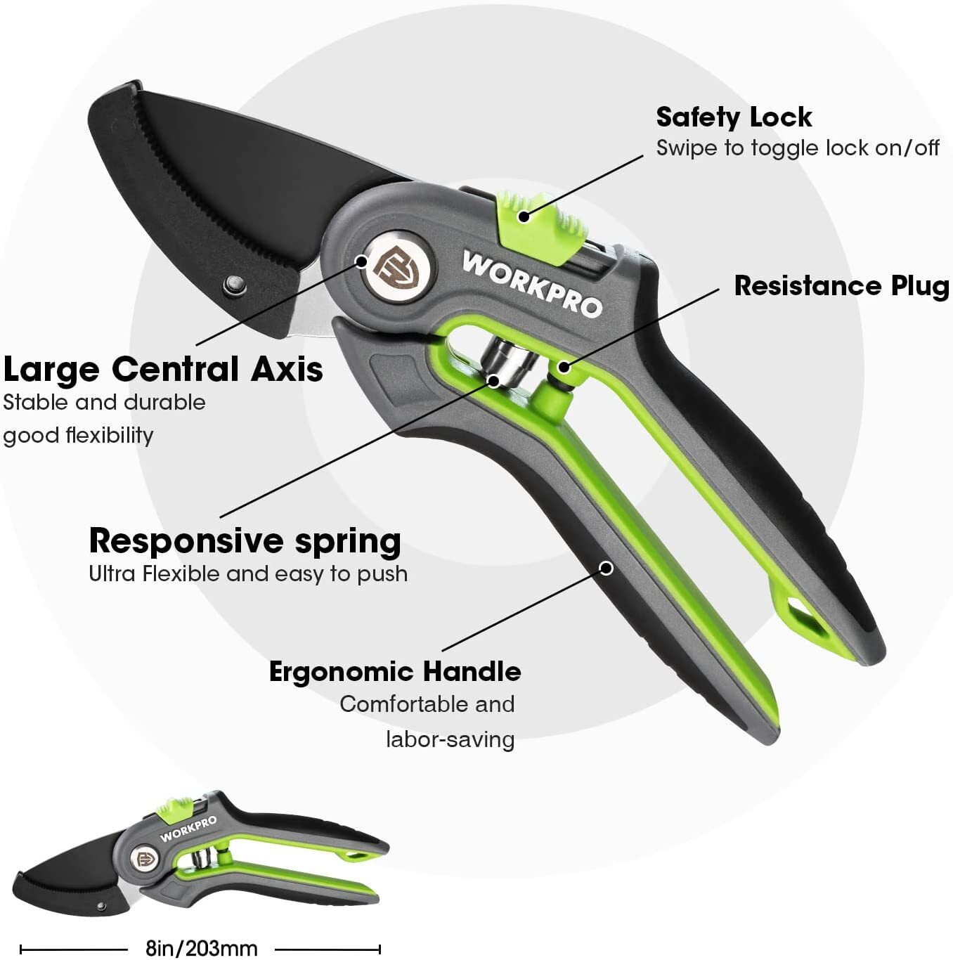 WORKPRO 8-in Anvil Pruning Shears Gardening Hand Pruner SK5 Steel Sharp Blades