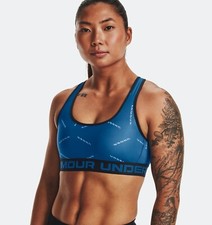 XL NWT Women's Under Armour Printed Crossback Blue Mid Impact Sports Bra