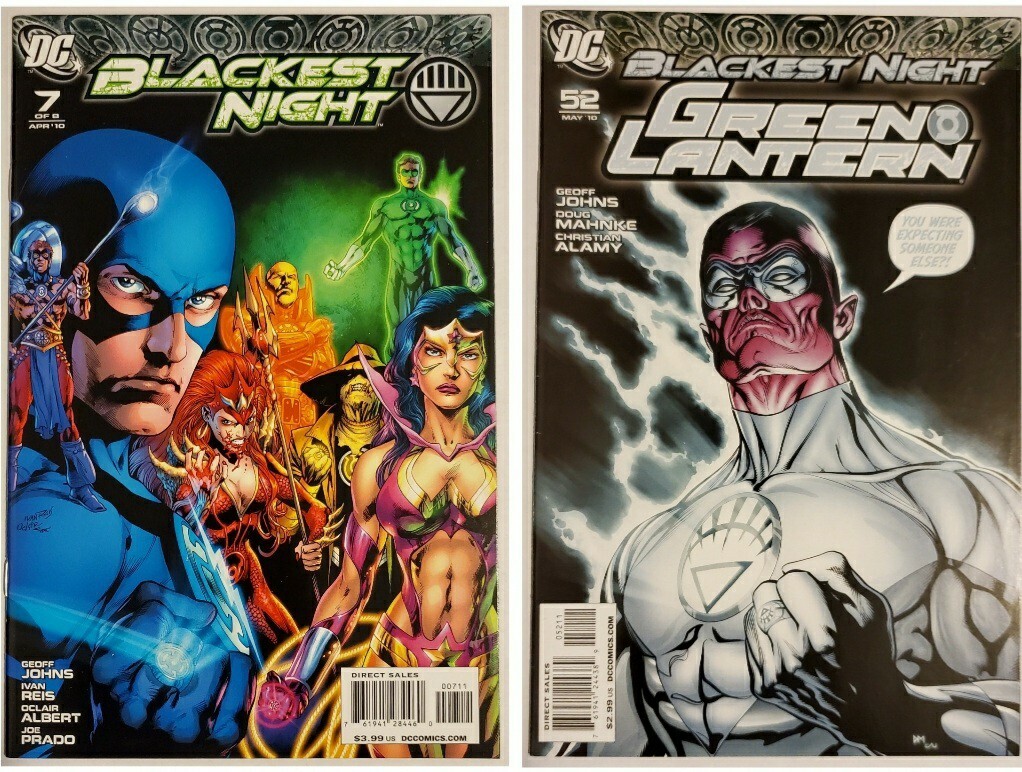 BLACKEST NIGHT #7 & BLACKEST NIGHT GREEN LANTERN #52 LOT! 1ST WHITE LANTERN/RING