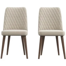 Ellen Mid-Century Modern Beige Velvet Dining Chair (Set of 2)