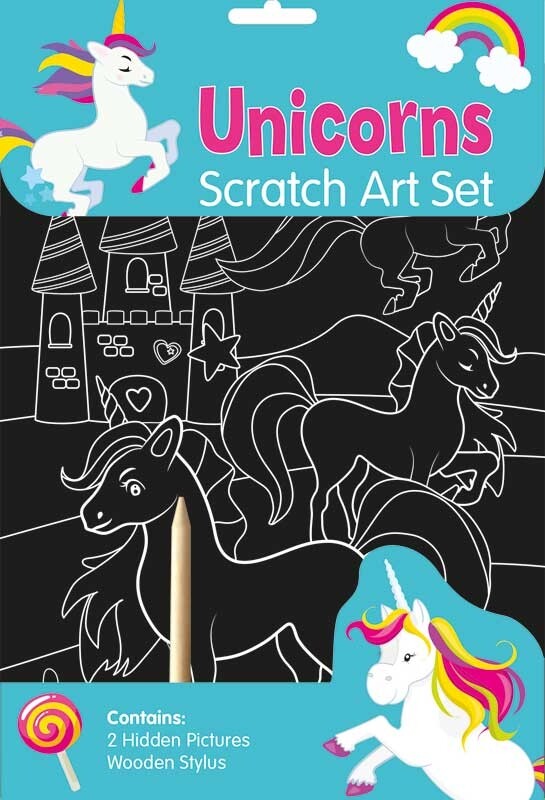 Unicorn Scratch Art   Kids Craft Set   2 Pictures & Wooden Stylus