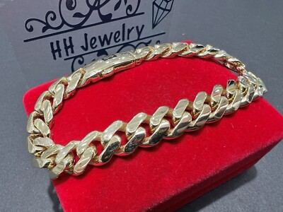 18K Yellow Gold Hollow Unisex Monaco Cuban Link Chain Bracelet