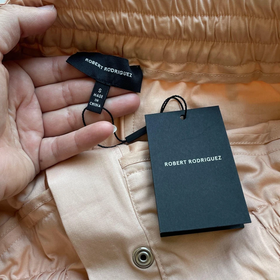 全新 Robert Rodriguez 小号桃色粉色高腰弹力棉质纸袋短裤 — 第 3/4 张图片