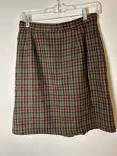 Vintage Briggs New York Brown Plaid Wool Blend Knee Length Skirt Women s Size 12