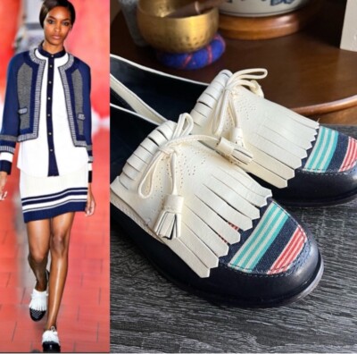 Tory Burch Blue and Cream Striped Loafers Tory Burch | Shoes | Tory Burch Striped Black And Cream  main image 2