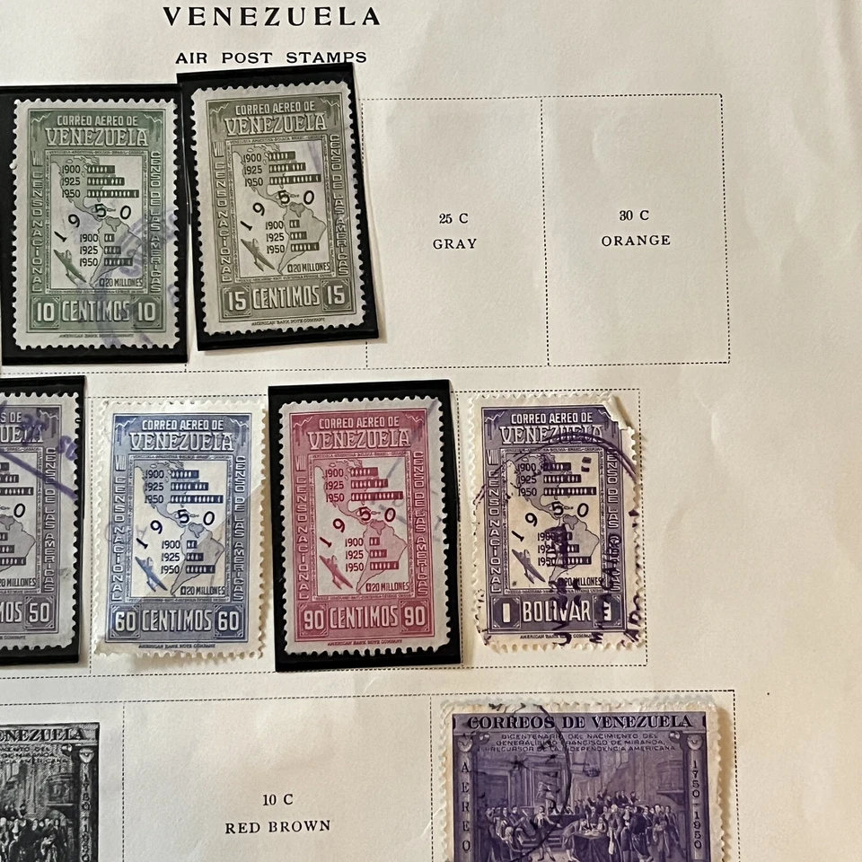 LOTE DE SELLOS DE CORREO AÉREO CARGADOS DE VENEZUELA 1950 EN PÁGINA DE ÁLBUM (2 CARAS) Foto 3 de 4