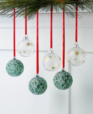 Holiday Lane Glitter Green Round Shatterproof Christmas Ornaments, Set Of 6