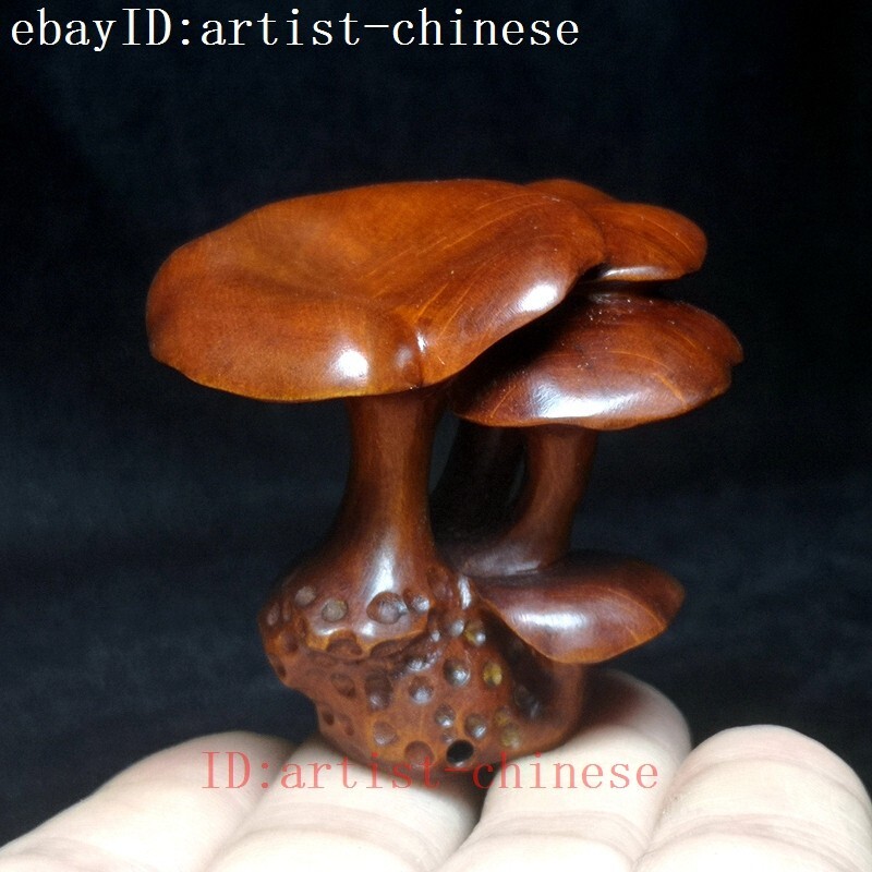 Figura de hongo tallada a mano de boj japonés bonita decoración netsuke regalo 5 CM