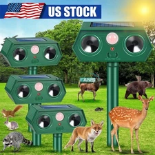 1-2 Pack Solar Ultrasonic Animal Repellent Dog Cat Skunk Deer Raccoon For Garden