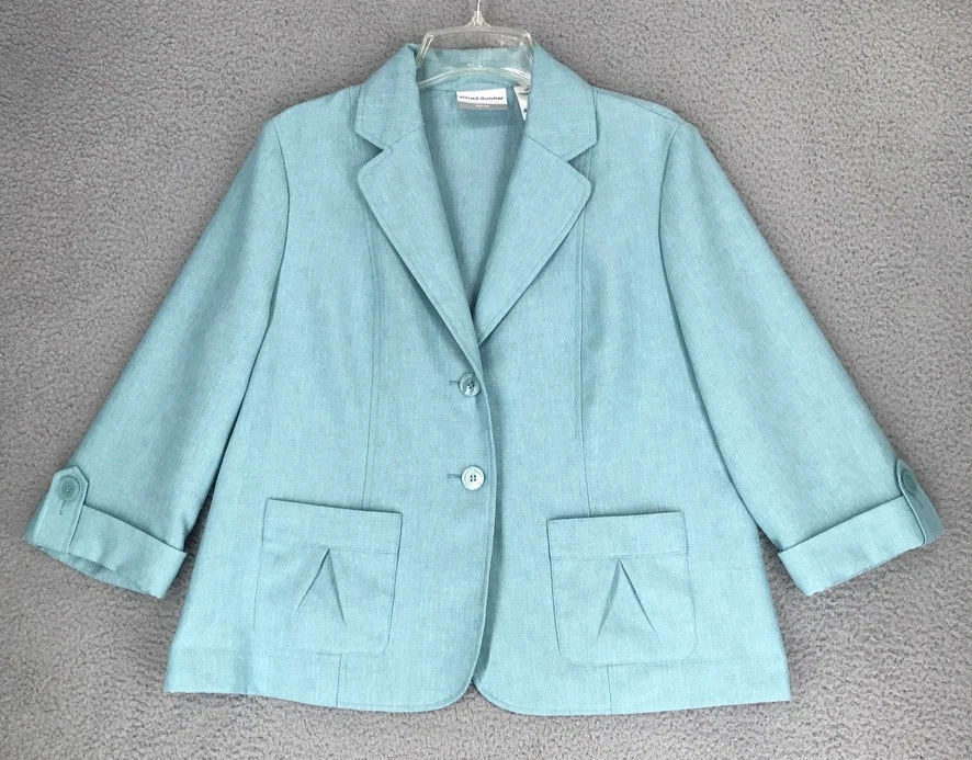 Traje Pantalón Alfred Dunner 2 Piezas Talla 14P Cintura Elástica Verde Azulado Chaqueta/Pantalones Negros Foto 2 de 4