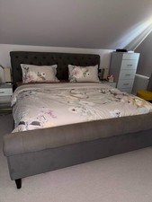 Super King Upholstered Sleigh Bed Frame with mattress - grey