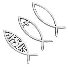 3PCS Silver Jesus Fish Car Emblem 5.5x1.8in Plastic Christian Fish Platinum