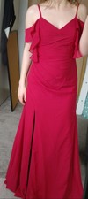Damen Abendkleid lang rot schulterfrei V-Auss...