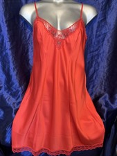 St Michael Red Silky/satin  Vtg Nightie chemise slip 18 40” Bust Glam Lacy Trims