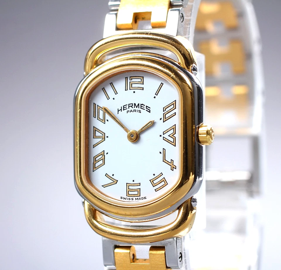 [Casi COMO NUEVO] Reloj de cuarzo para mujer Vinatge HERMES Rally 20 mm esfera blanca de JAPÓN Foto 3 de 4