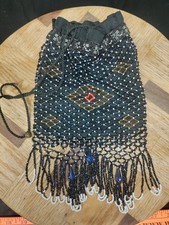 Art Deco 1920  s French Jet Micro Beaded Geometric Pattern Drawstring Purse
