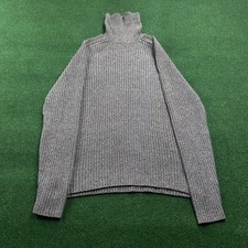Vintage J.Crew Roll Neck Sweater Mens L Gray Fisherman Heavyweight Ribbed Cotton