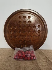 Wooden Solitaire Board Game With 32 Marbles