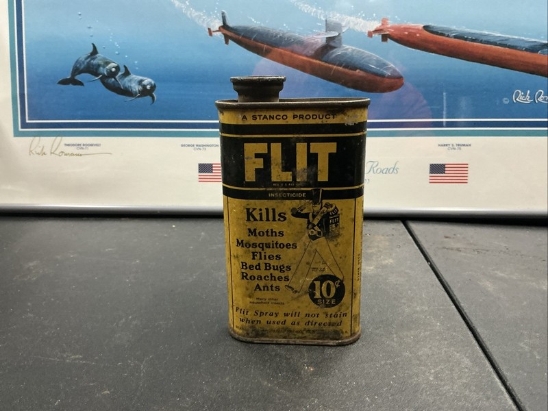Antique 1921 FLIT 10cent Insect Killer Can Super Rare Size 6 Ox. Size Can