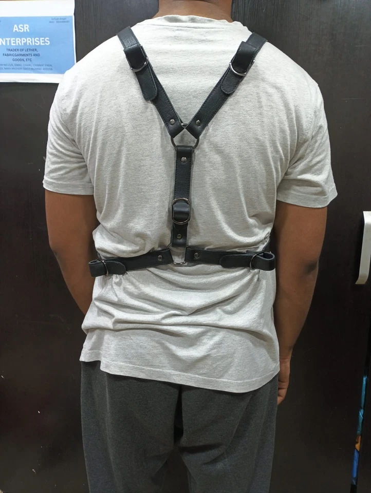 Ceinture harnais bouledogue en cuir noir pour hommes | Harnais de poitrine... - Photo 2/3