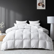 Goose Feather Down Fiber Comforter Size, Premium All Season Fluffy Queen White