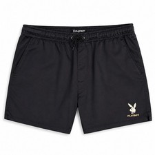 Playboy by PacSun Mens Black Swim Trunks Board Shorts Bunny Logo Large