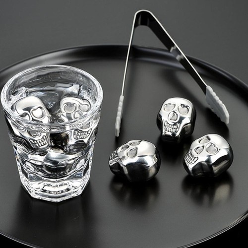 3 piezas cubitos de hielo de acero inoxidable calavera cubitos de hielo enfriador de whisky - Imagen 2 de 12