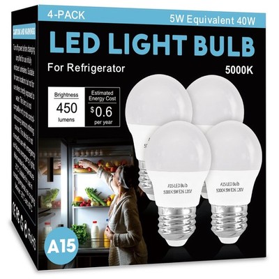 LOXYEE LED Refrigerator Light Bulb 4 Pack，Daylight White 5000K 4 Pack, 5000k