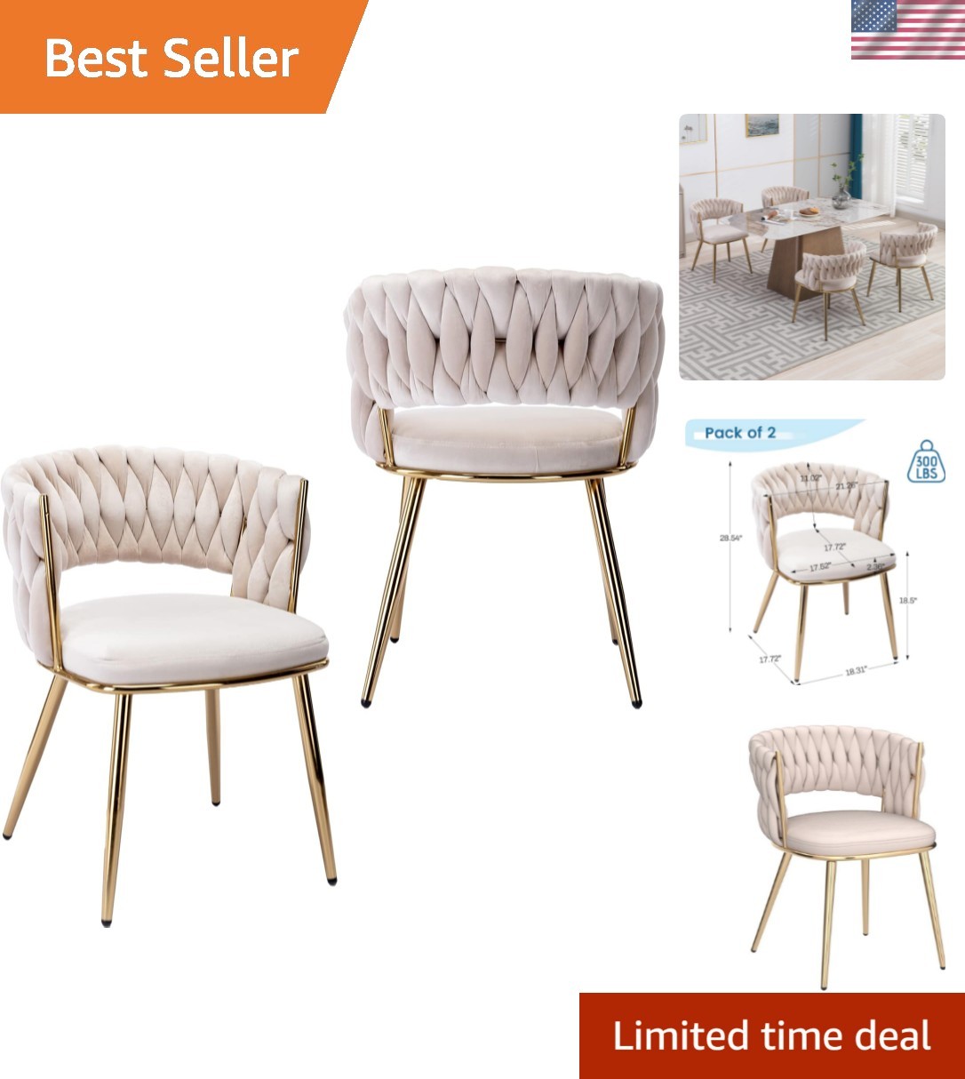 S Set Of 2, Upholstered Living Room Chair With Wove...