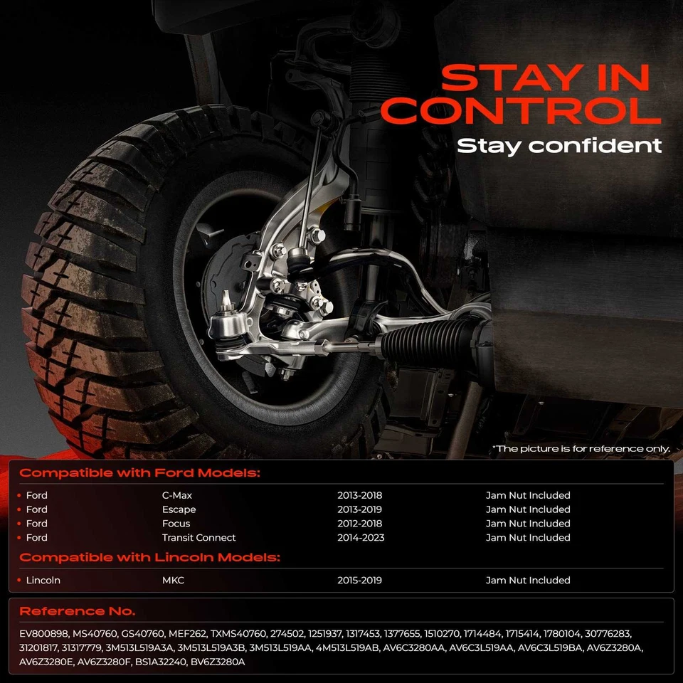 2x Front Inner Tie Rod End for Ford Escape 2013-2019 Focus 2012-2018 Lincoln MKC - Image 2 of 4