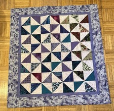 Handmade Patchwork Quilt 37"x42" Half-Square Triangle Pinwheel Kenan Quilters