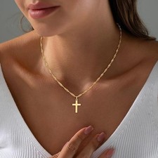 Cross Necklace for Women Trendy - Dainty 18K Real Gold Plated Minimalist Cross N