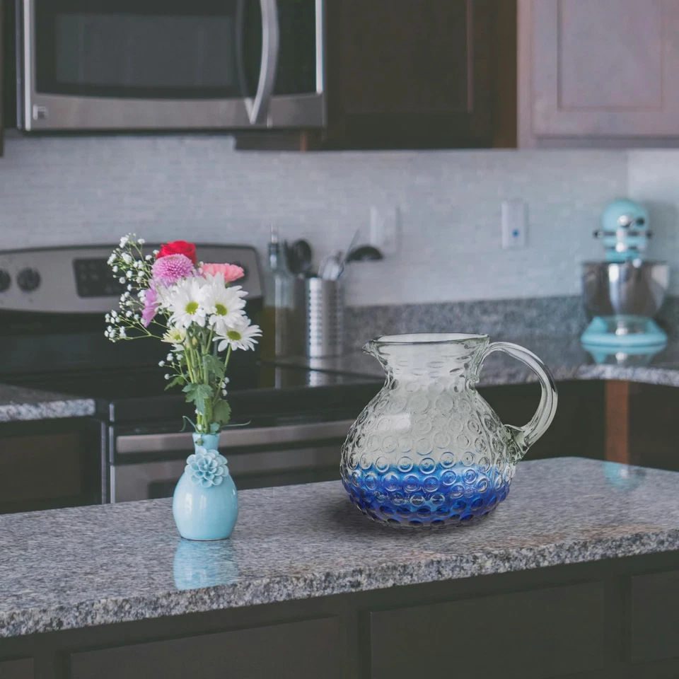 Jarra de vidrio Catalina, jarra reciclada soplada a mano con textura de burbuja, lavavajillas... Foto 4 de 4