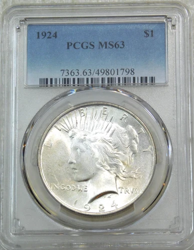 1924 Peace Silver Dollar PCGS MS63 Frosty White Just Graded New Holder #K449Q