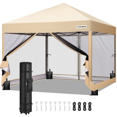 10'x10' Pop Up Canopy Tent with Mesh Netting UV Outdoor Gazebo Adjustable Height