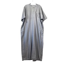 Embroidered Charcoal Gray Striped Traditional Men Thobe Jubba Kaftan