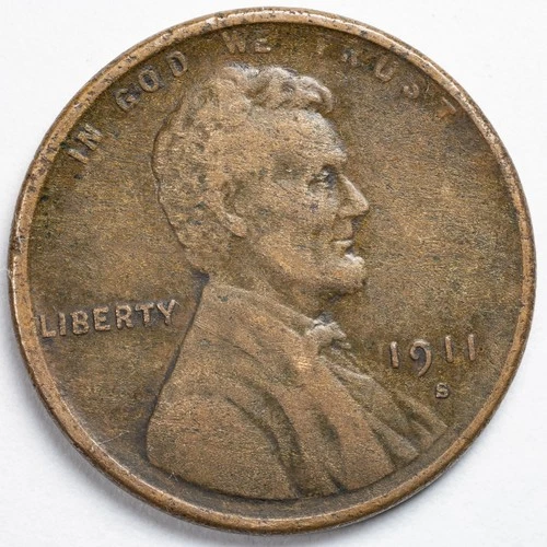 1911-S Lincoln Wheat Penny Cent San Francisco Mint Fine (F) Details