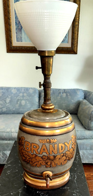 Vintage Ceramic Acorn Brandy Barrel Dispenser Lamp w Metal Spout Liquor Bottle
